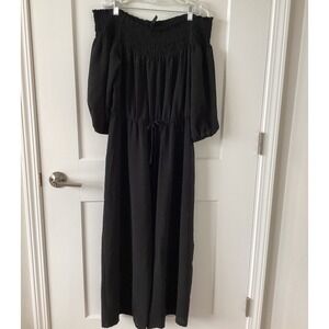 Bebop Women's Black Off‎ Shoulder Smocked Wide Leg Jumpsuit XL Boho Casual